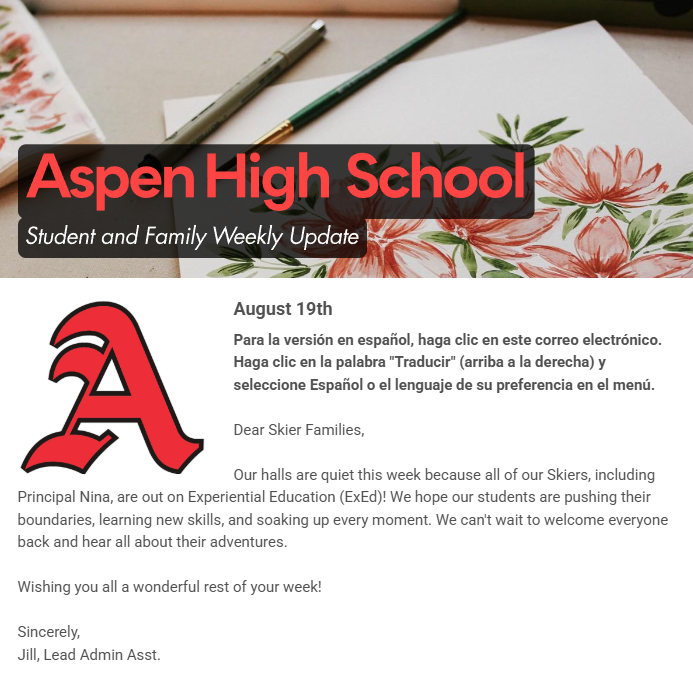 Wednesday, August 19th Principal Newsletter